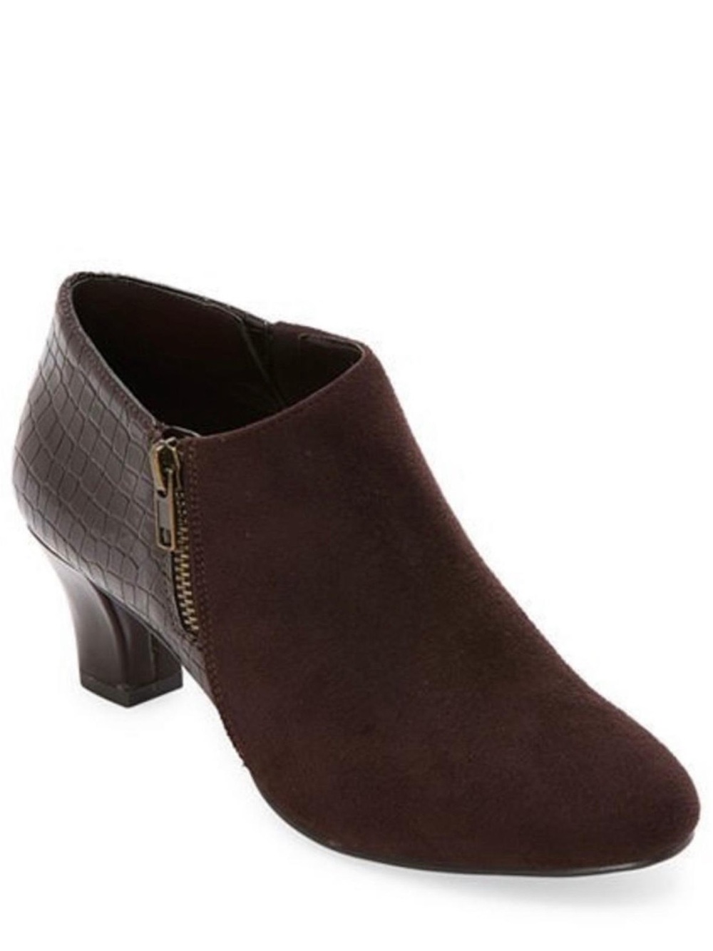 East 5th Dark Brown Suede & Croc-Embossed Ankle Bootie